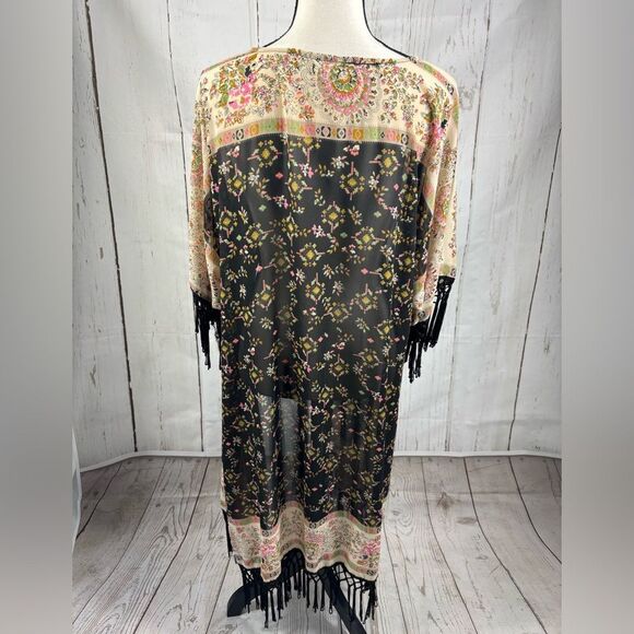 Rachel & Chloe Long Kimono Cardigan Coverup Fringed Multicolored - Picture 4 of 6
